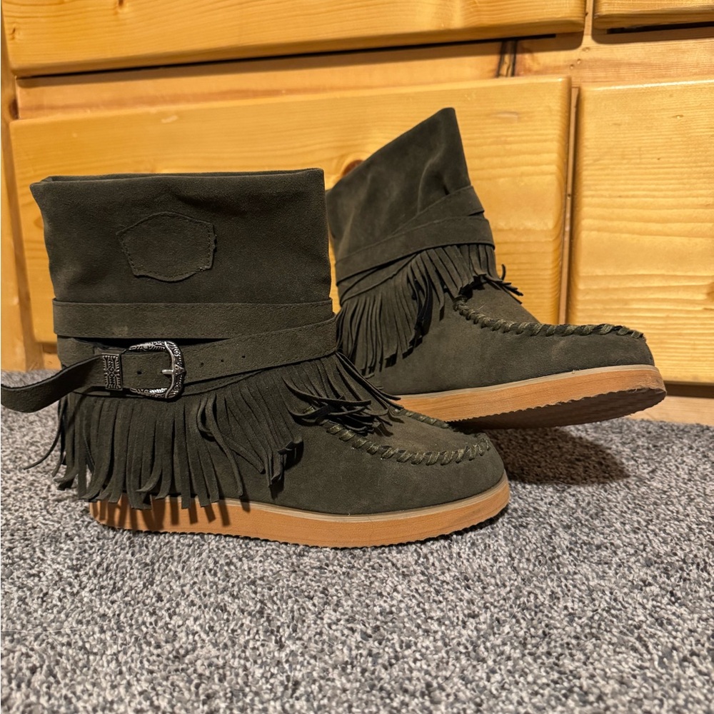 Green Moccasin Style Booties